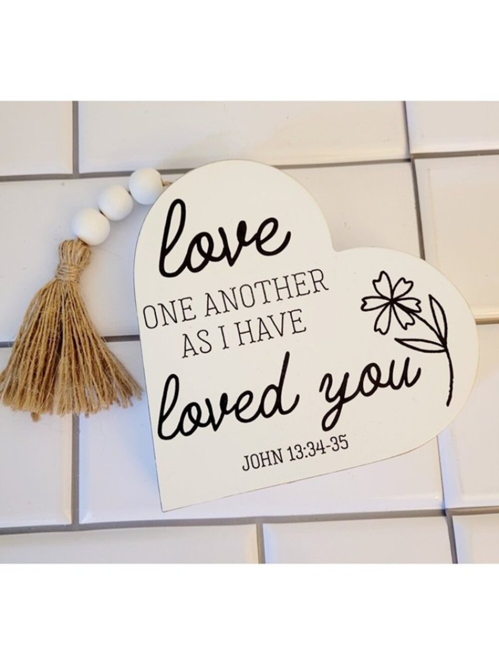 Black and White Heart Shape Love Table Top Wood Decor Rustic